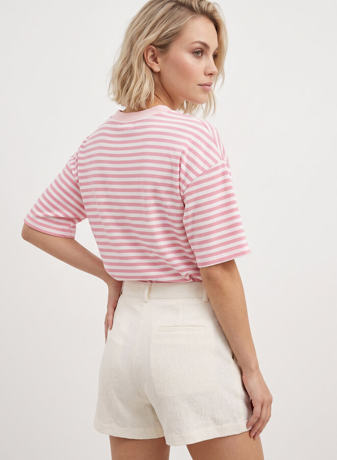 Gestreept shirt korte mouw roze wit