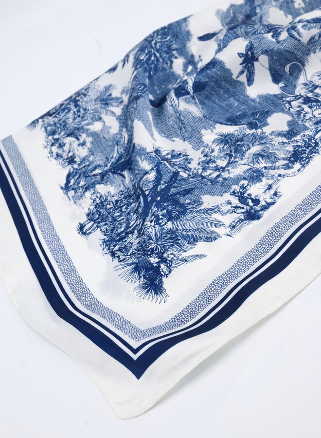 Sjaaltje satijn jungle donkerblauw