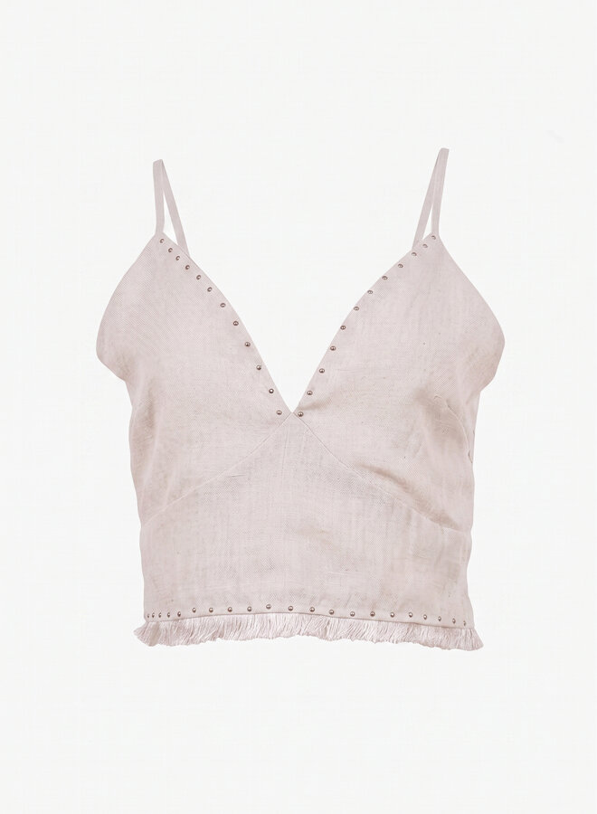 Linnen mix top met studs beige