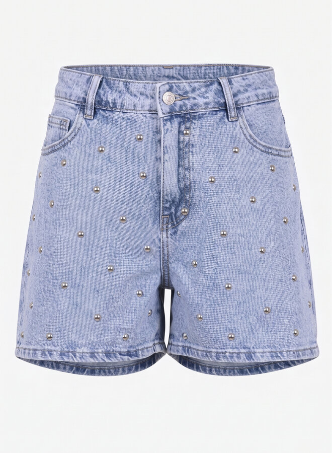 Jeans short met studs blauw