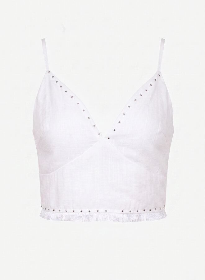 Linnen mix top met studs wit