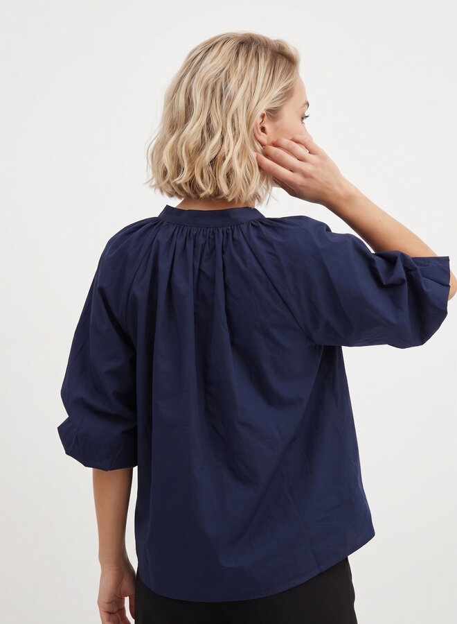 Katoenen top met pofmouw blauw