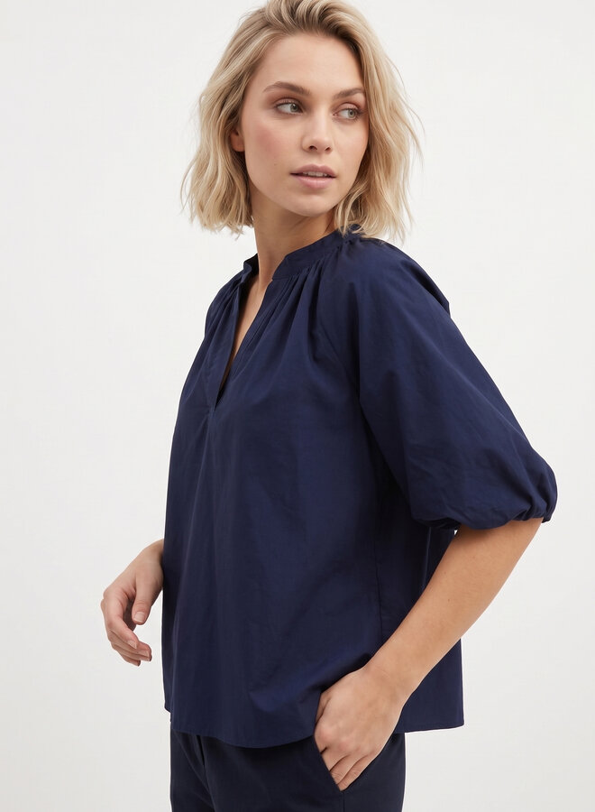 Katoenen top met pofmouw blauw