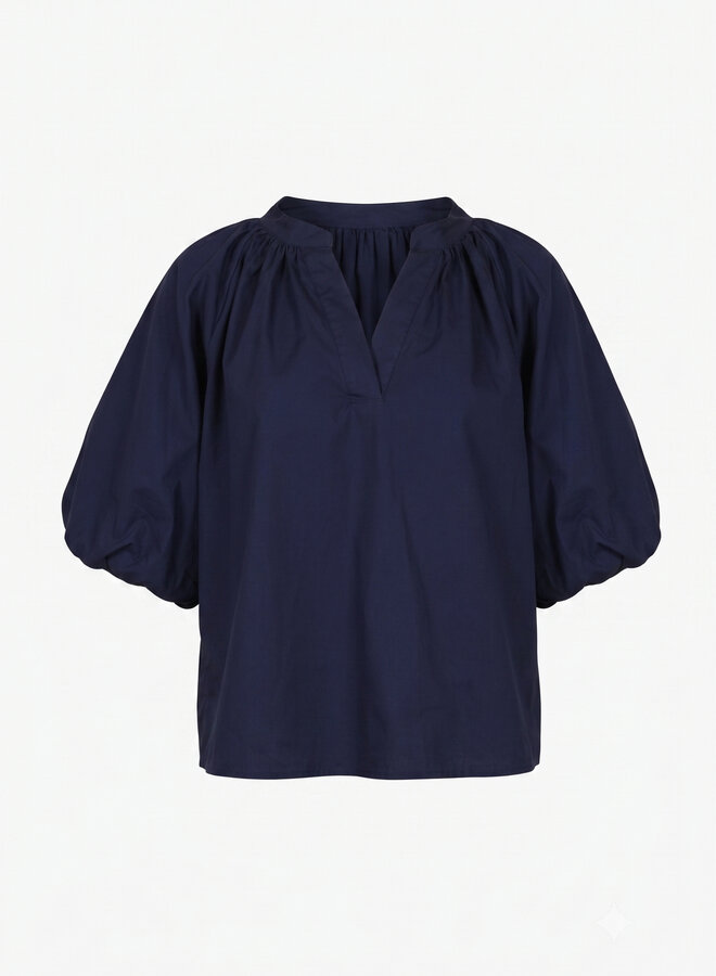 Katoenen top met pofmouw blauw