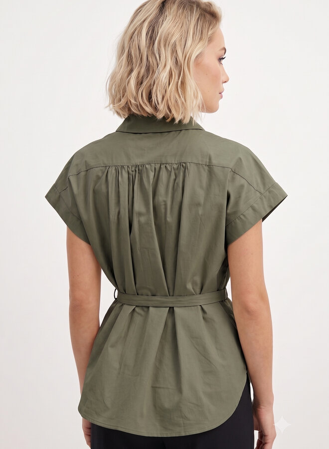 Katoenen blouse korte mouw groen