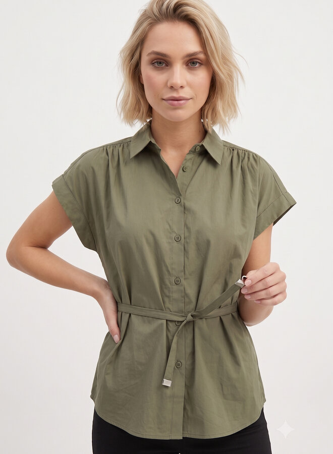 Katoenen blouse korte mouw groen