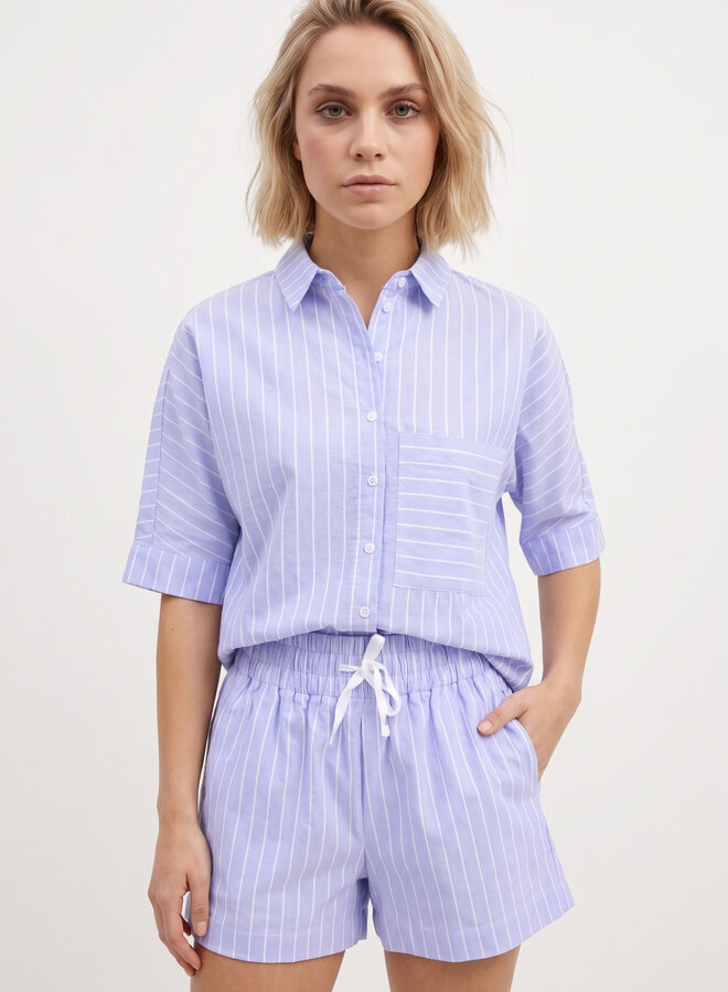 Katoenen short pinstripe blauw