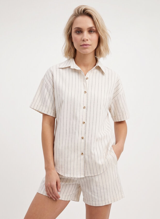Katoenen blouse pinstripe beige