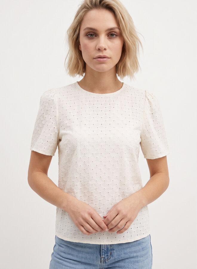 Top katoen beige met patroon