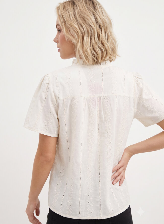 Blouse met broderie details beige