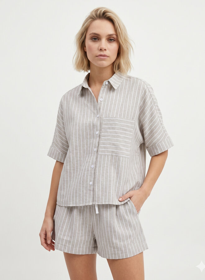 Katoenen blouse pinstripe khaki