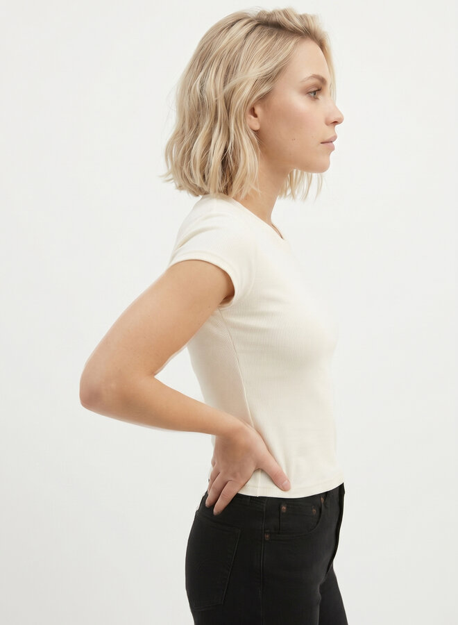 Top beige stretch katoen