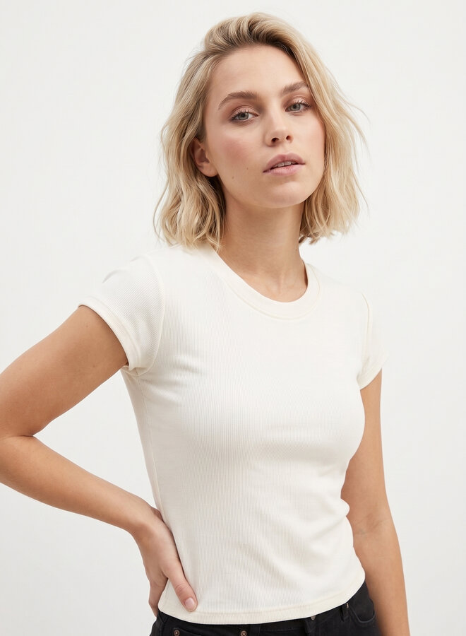 Top beige stretch katoen