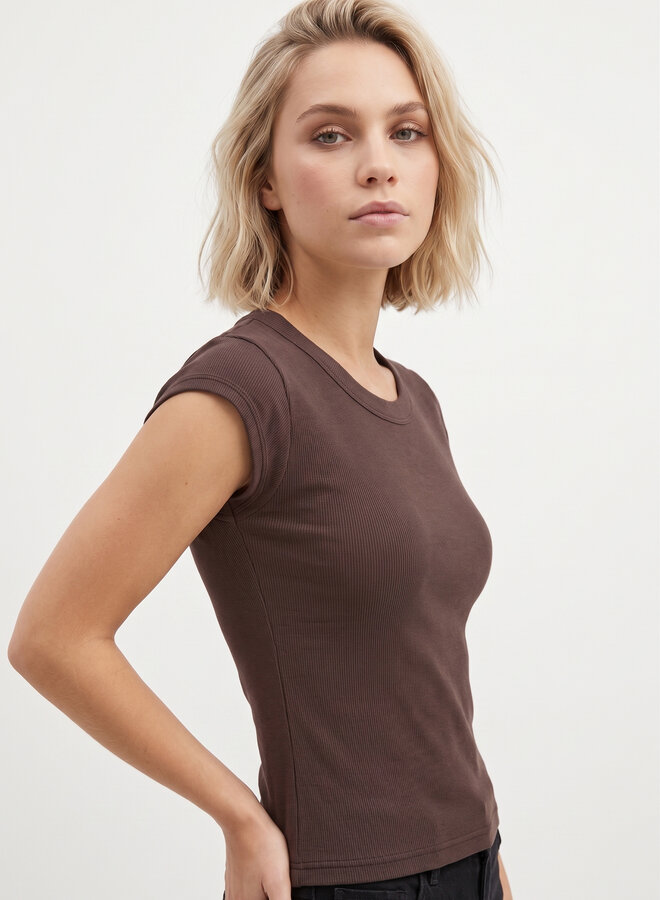 Top chocoladebruin stretch katoen
