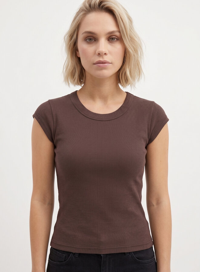 Top chocoladebruin stretch katoen