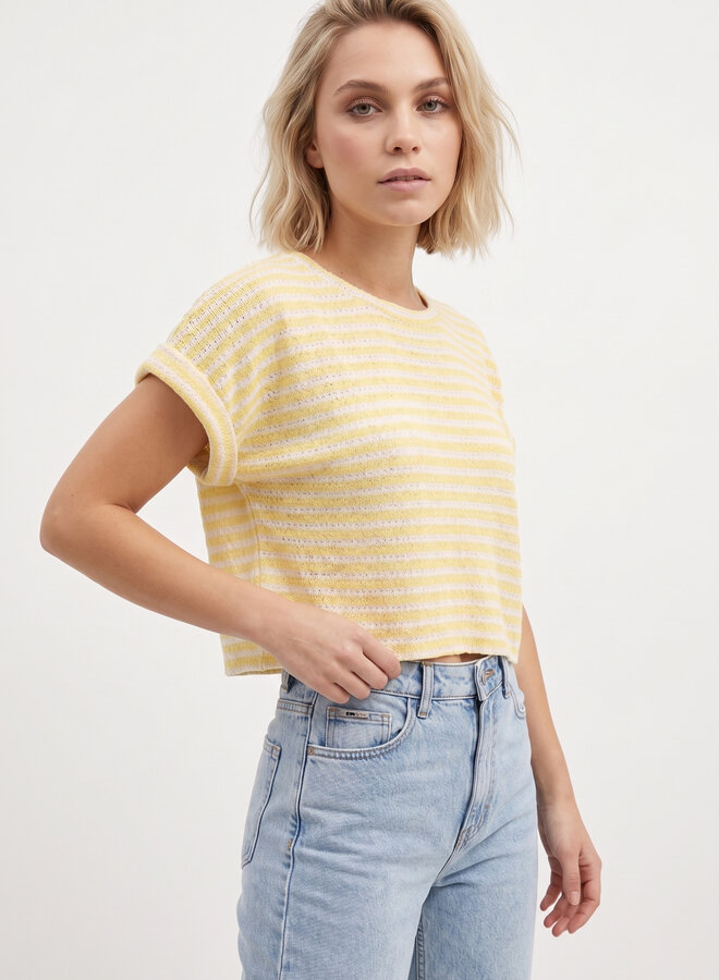 Knit top gestreept geel