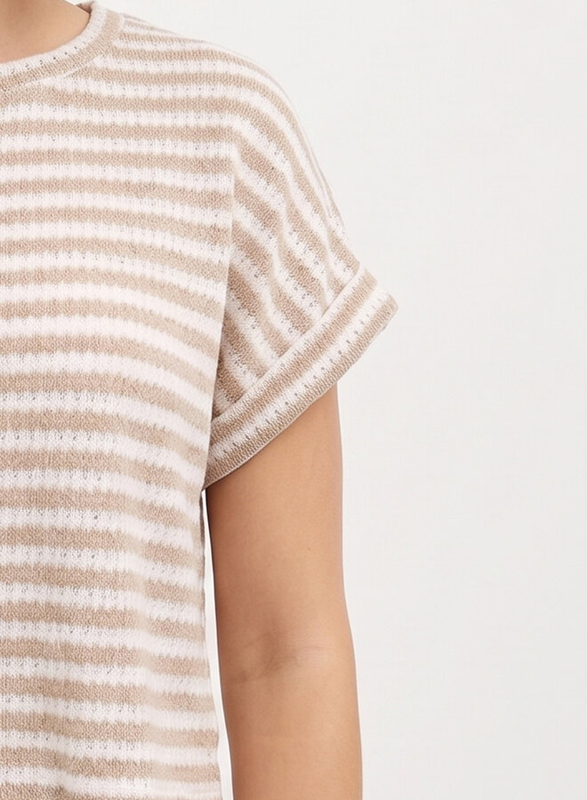 Knit top beige gestreept