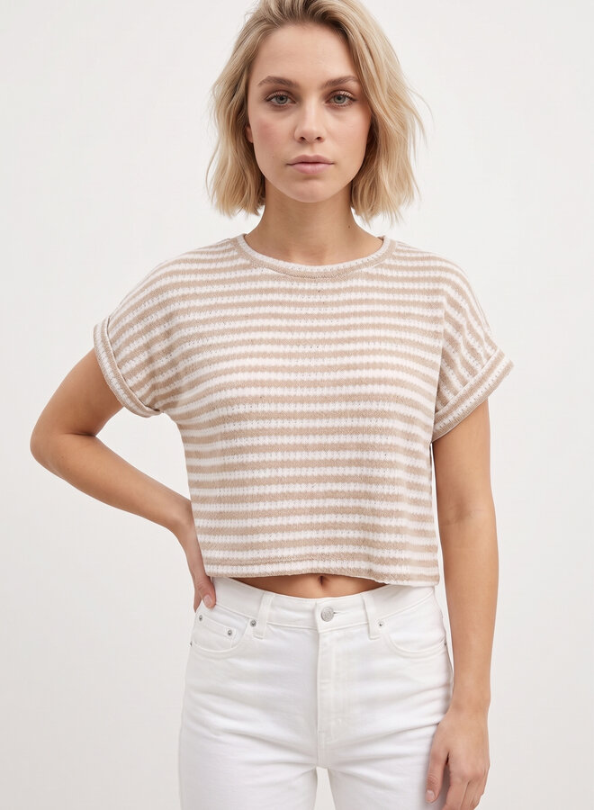 Knit top beige gestreept