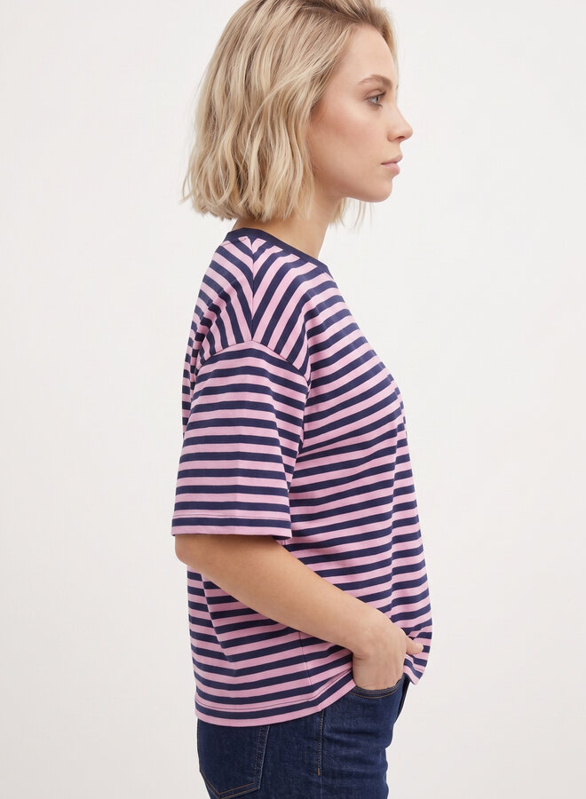 Gestreept shirt korte mouw blauw/roze
