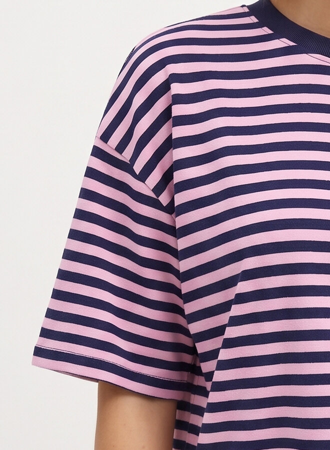 Gestreept shirt korte mouw blauw/roze