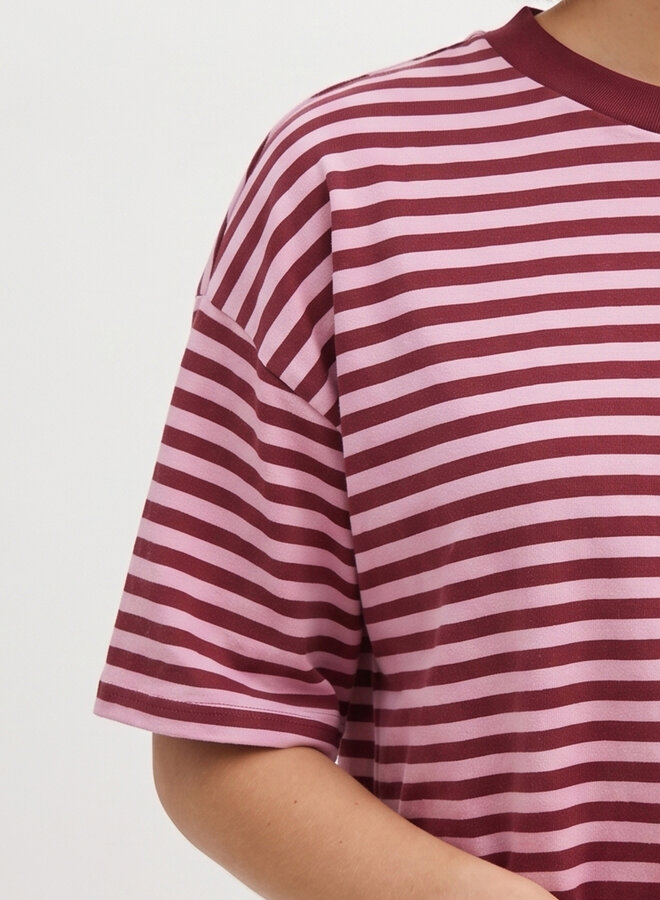 Gestreept shirt korte mouw bordeaux roze