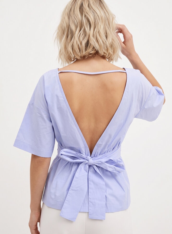 Katoenen blouse met strik blauw