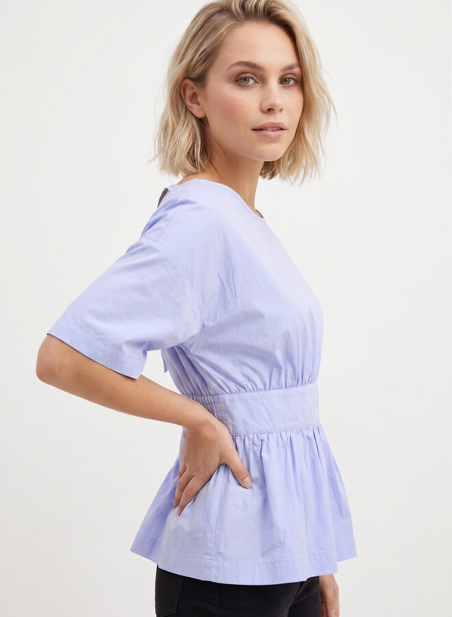 Katoenen blouse met strik blauw