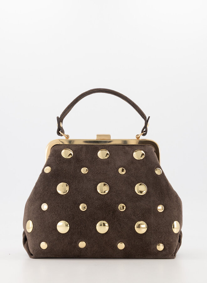 Leren tas met studs Chiara chocoladebrin