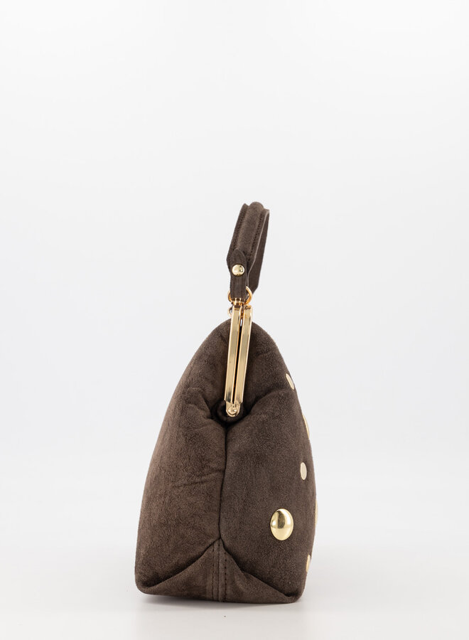 Leren tas met studs Chiara chocoladebrin