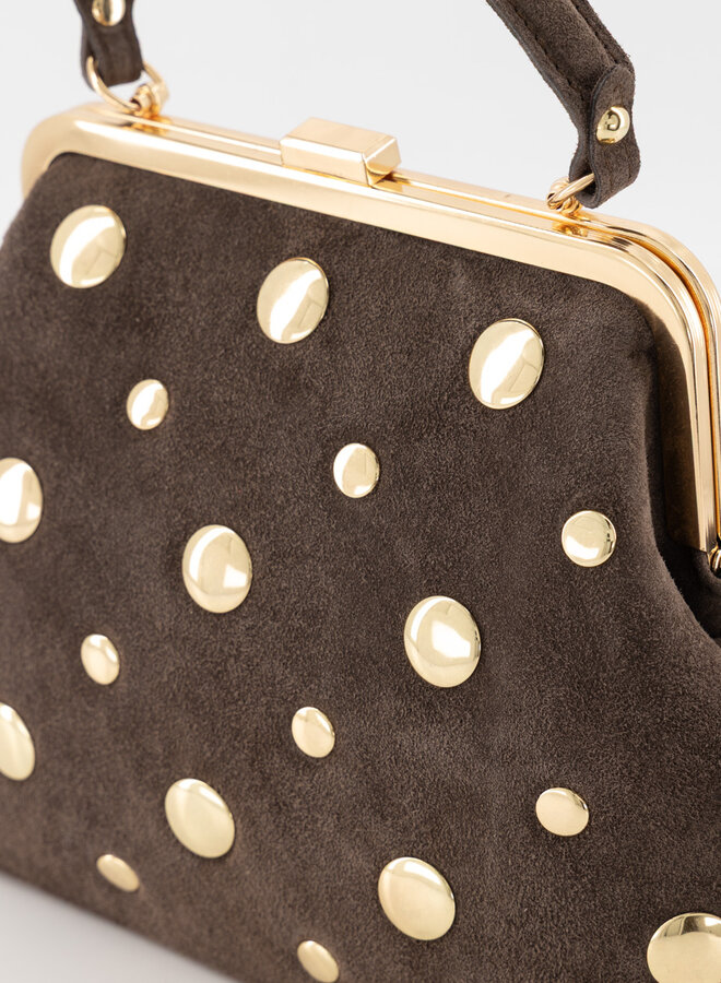 Leren tas met studs Chiara chocoladebrin
