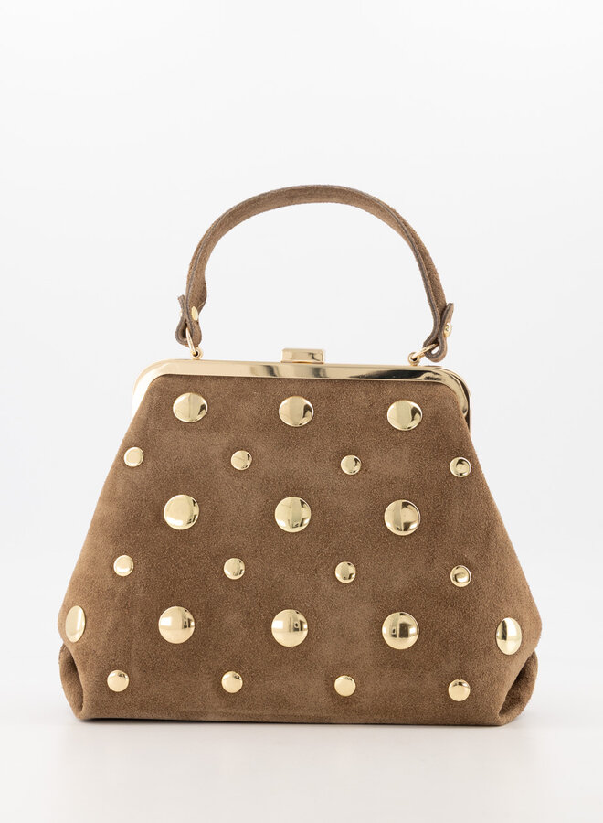 Leren tas met studs Chiara taupe