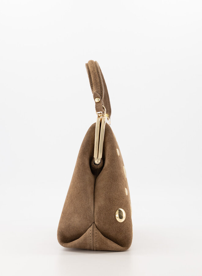 Leren tas met studs Chiara taupe