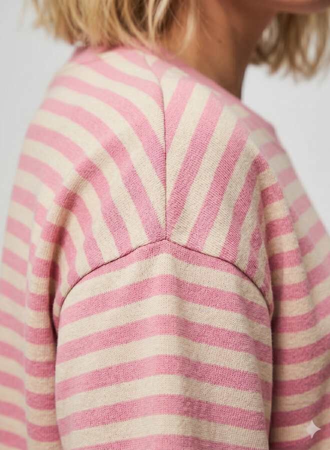 Gestreept shirt korte mouw roze/beige