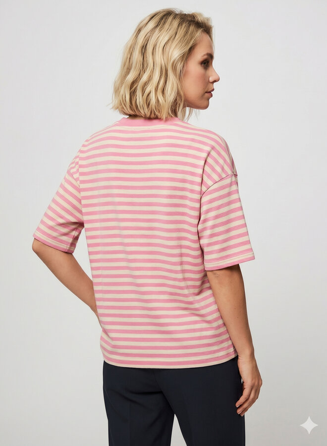 Gestreept shirt korte mouw roze/beige