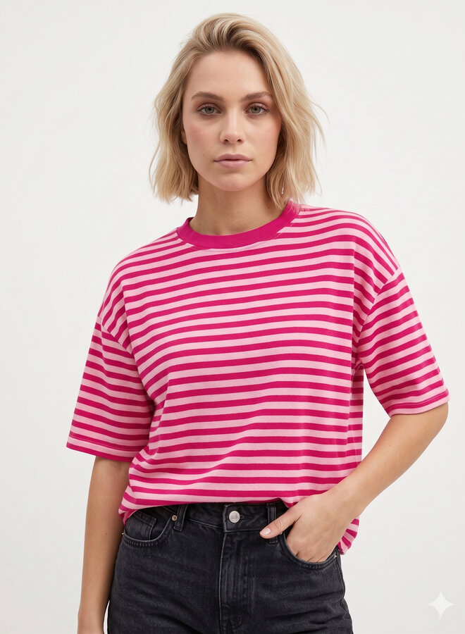 Gestreept shirt korte mouw roze
