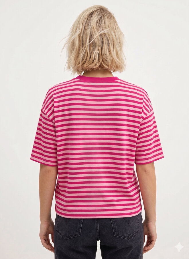 Gestreept shirt korte mouw roze