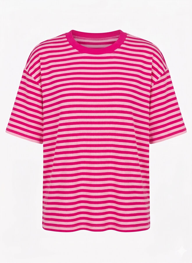 Gestreept shirt korte mouw roze