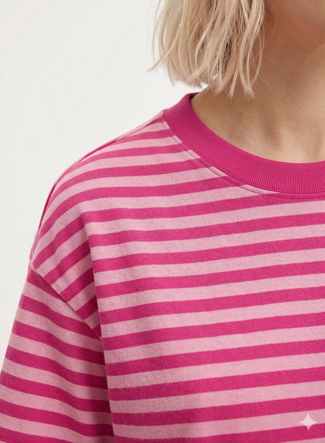Gestreept shirt korte mouw roze