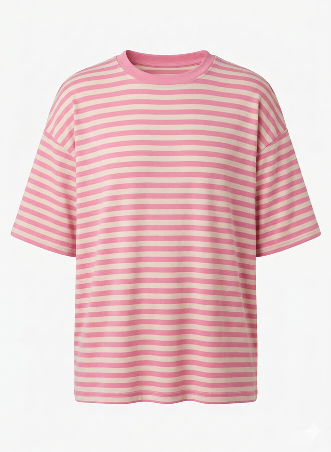 Gestreept shirt korte mouw roze/beige