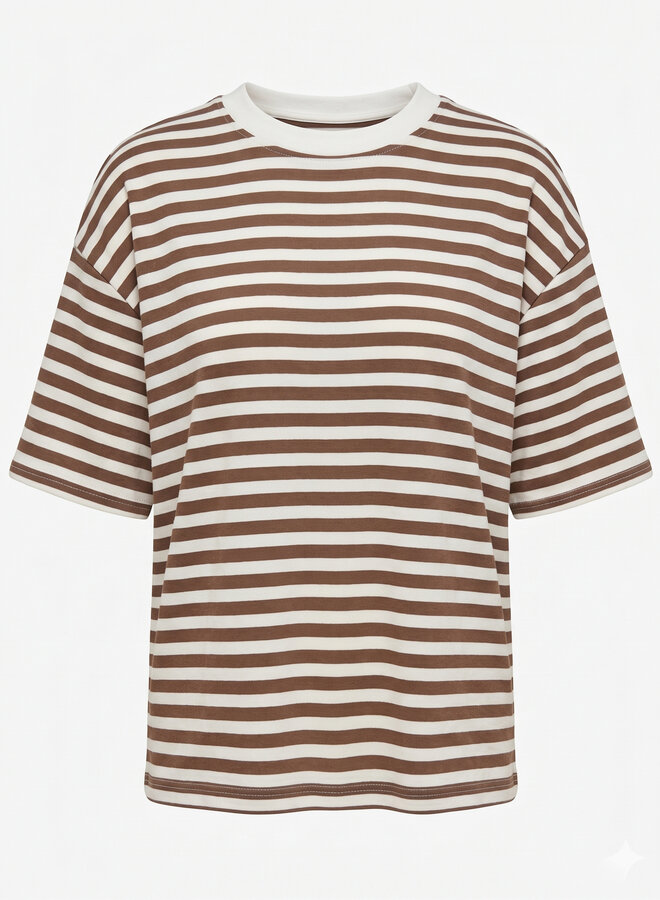 Gestreept shirt korte mouw bruin/wit