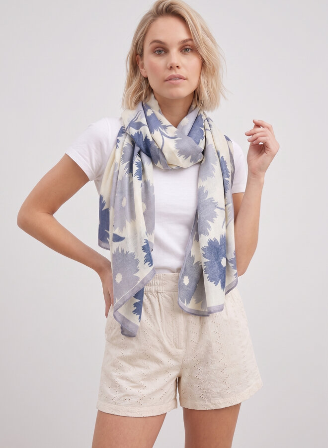 Sjaal bloemen blauw
