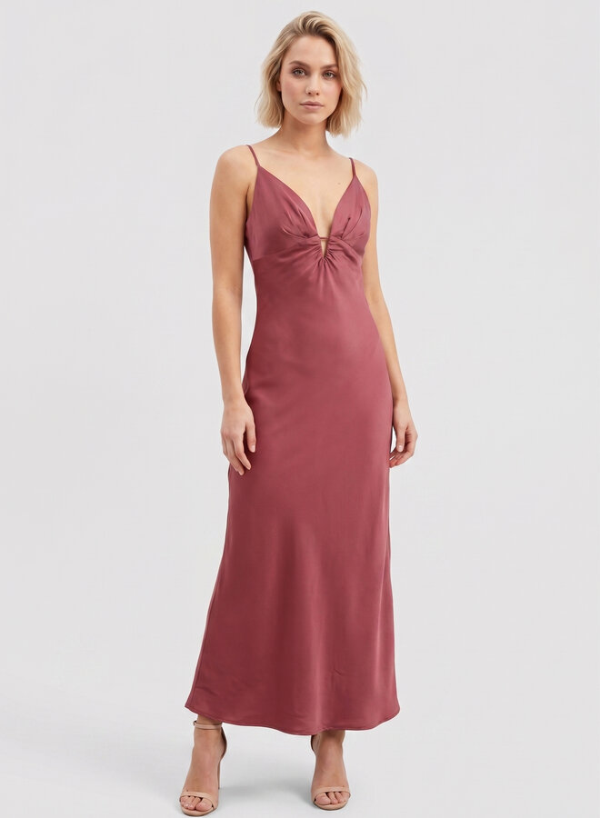 Elegante satijnen jurk terracotta