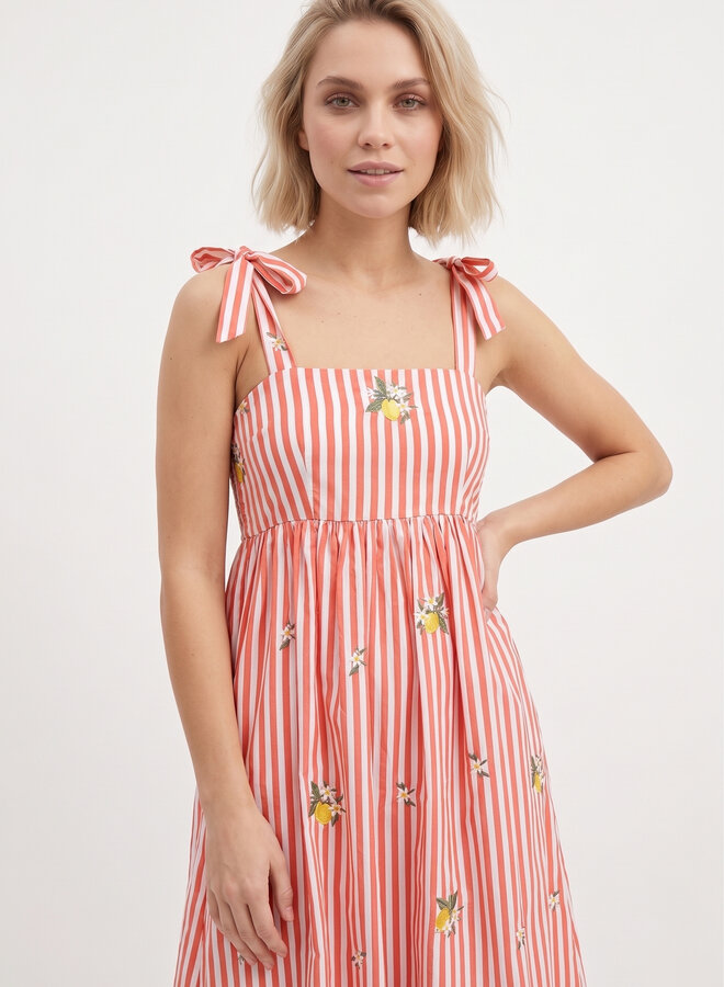 Gestreepte zomerjurk lemons rood