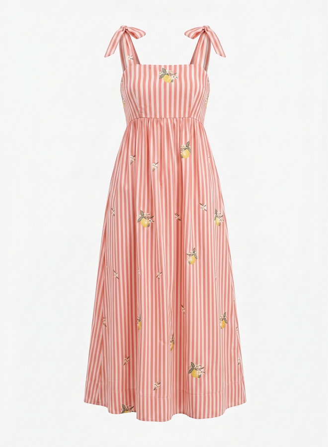 Gestreepte zomerjurk lemons rood