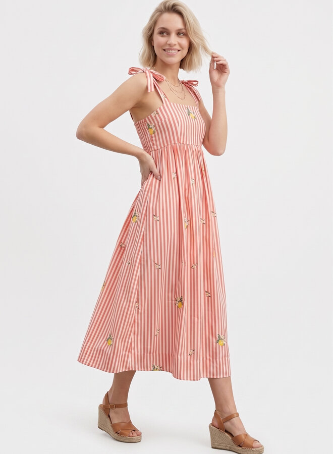 Gestreepte zomerjurk lemons rood