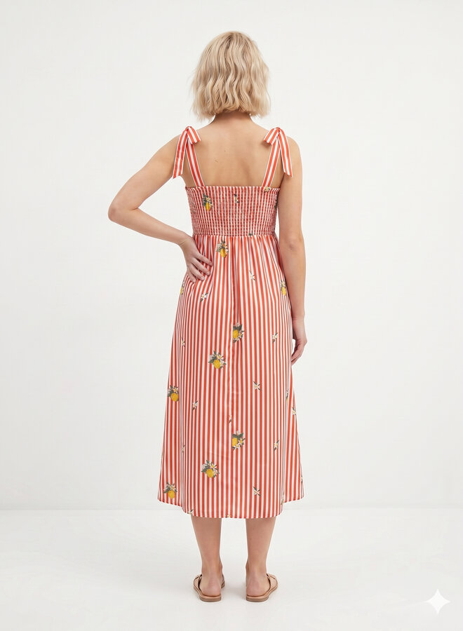 Gestreepte zomerjurk lemons rood
