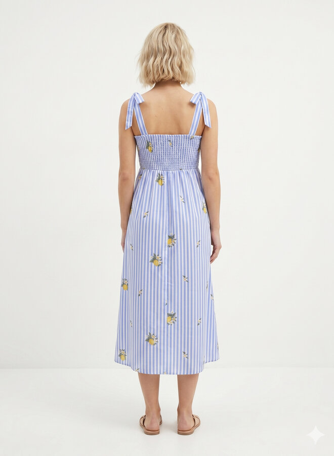 Gestreepte zomerjurk lemons blauw