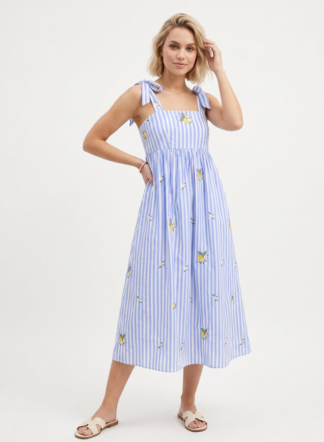 Gestreepte zomerjurk lemons blauw