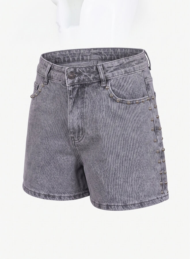 Jeans short met studs grijs