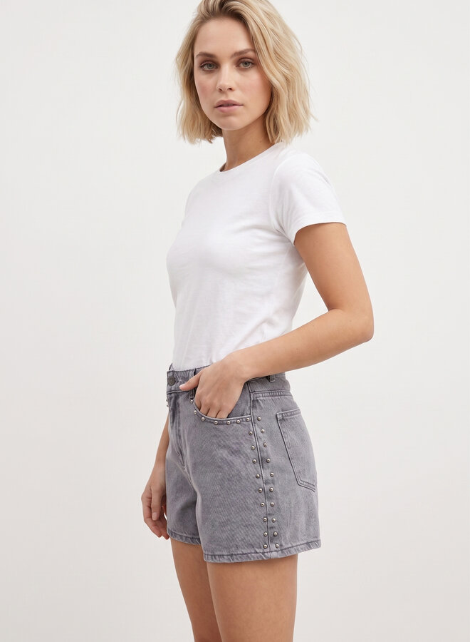 Jeans short met studs grijs